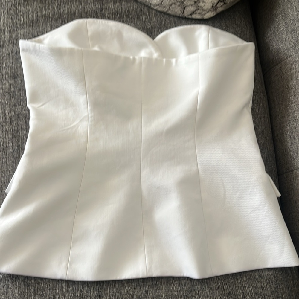 Zara White Strapless Buttoned Top - Picture 7 of 7